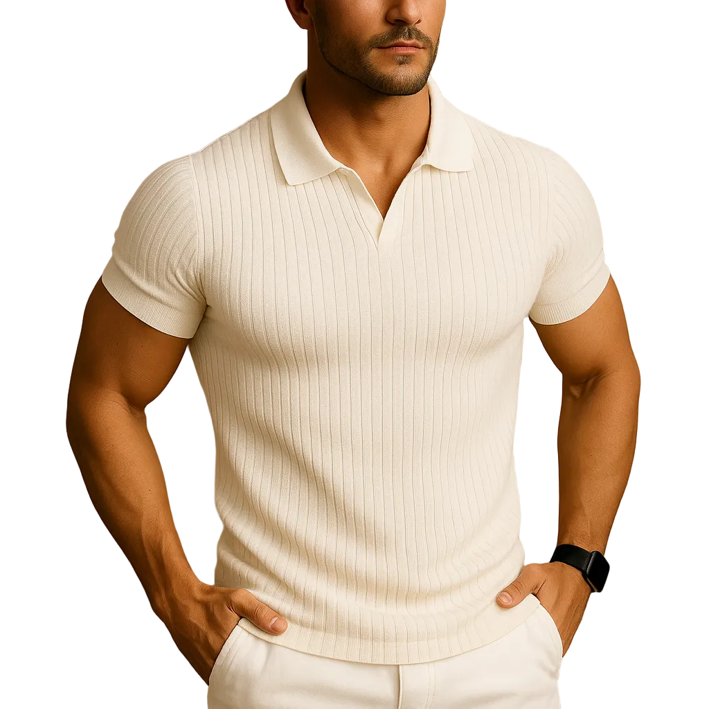 Adrian | Men’s Slim Fit Rib-Knit Polo Shirt