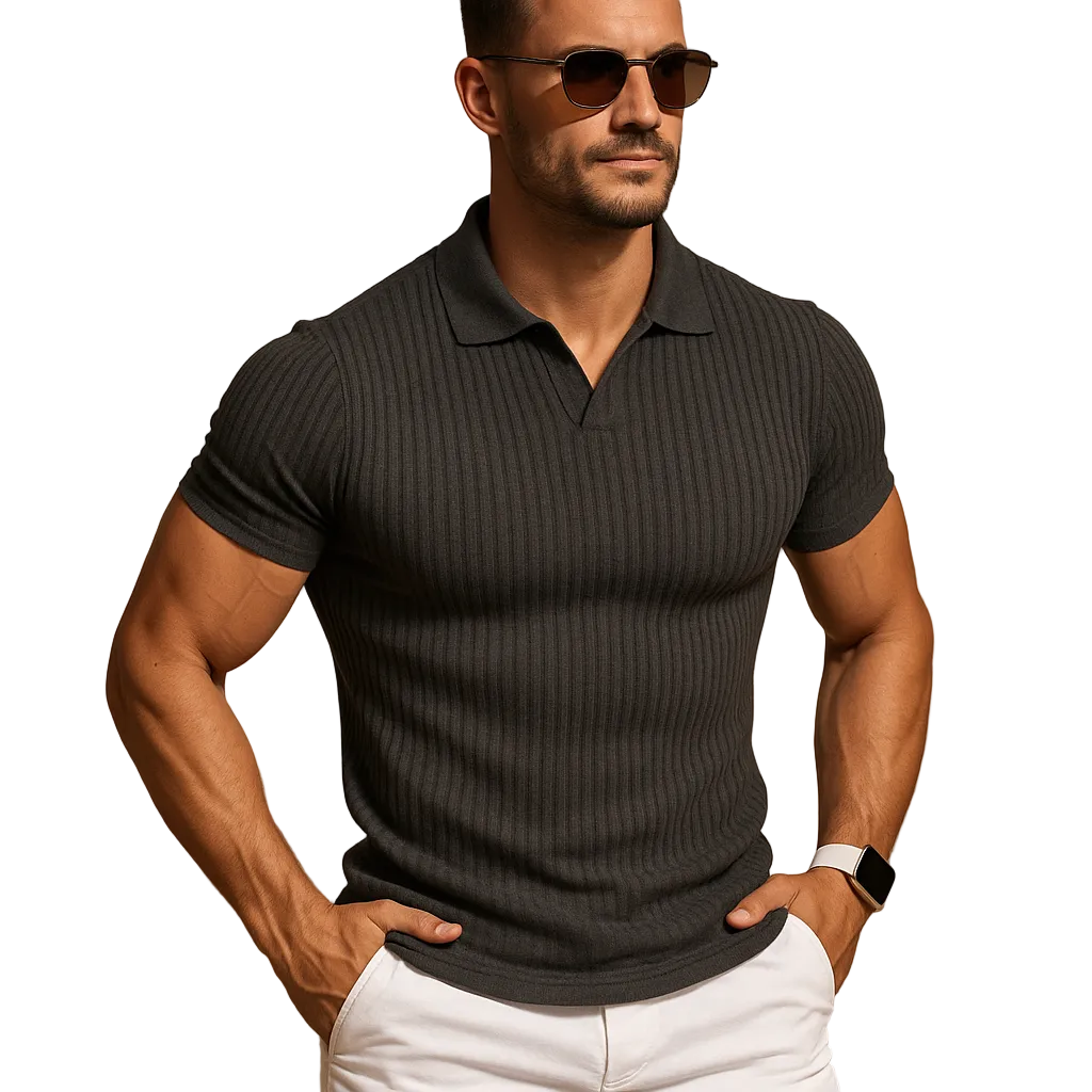 Adrian | Men’s Slim Fit Rib-Knit Polo Shirt